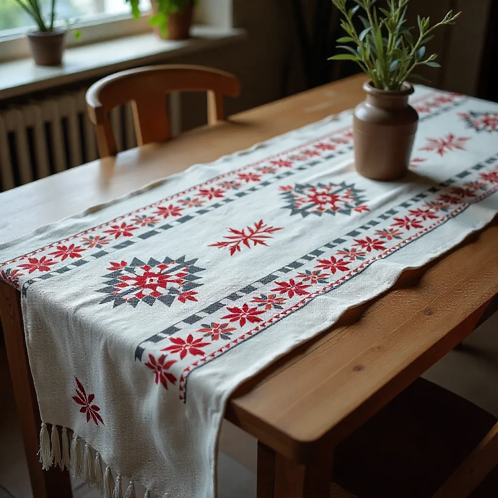 Geometrisk vevmønster med tradisjonelle elementer